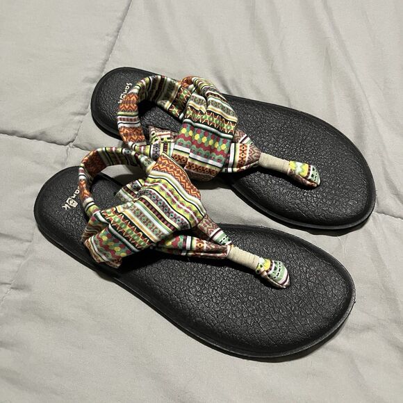 Sanuk Yoga Sling 2 Tribal Strap Knit Yoga Mat Flip Flop Sandals Women's Size 10 - Picture 2 of 10